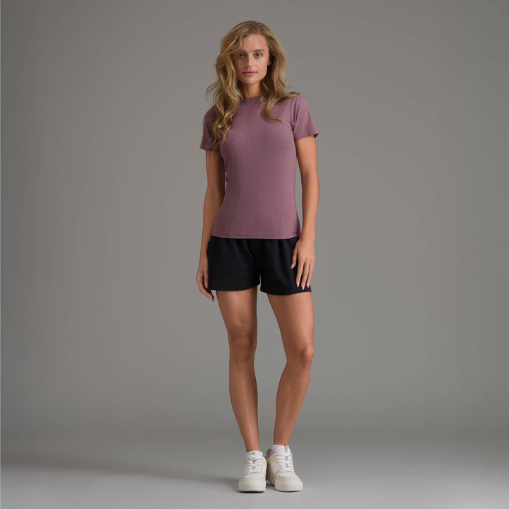 Playera casual de mujer ciruela, cuello redondo y dobladillo recto