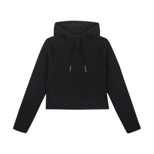 Warm-up hoodie para mujer color negro.