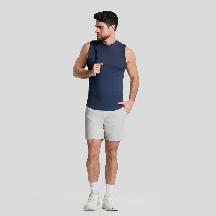 Camiseta deportiva sin mangas azul marino, tela ligera para entrenamiento