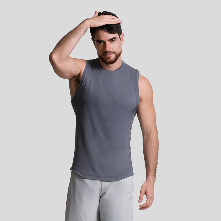 Camiseta deportiva sin mangas azul marino con cuello redondo
