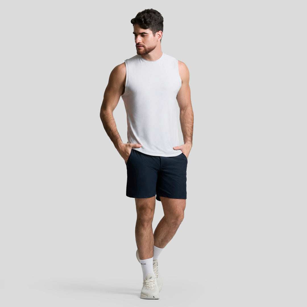 Camiseta deportiva sin mangas blanca para hombre, cuello redondo