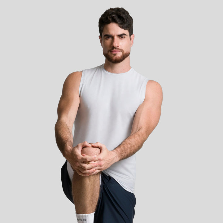 Camiseta deportiva sin mangas blanca para hombre, cuello redondo, ajuste cómodo