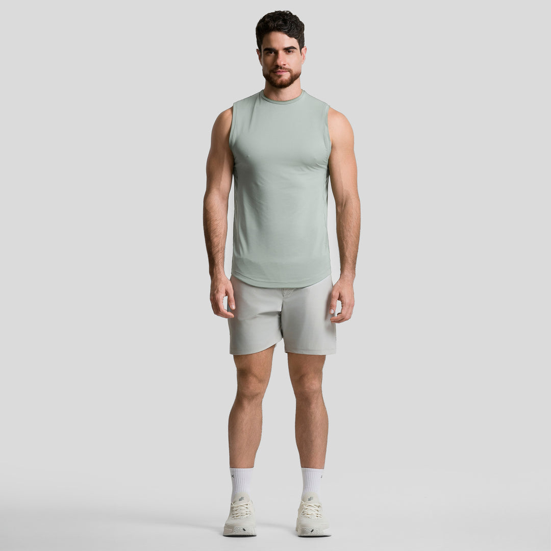 Camiseta deportiva sin mangas verde menta para hombre, cuello redondo