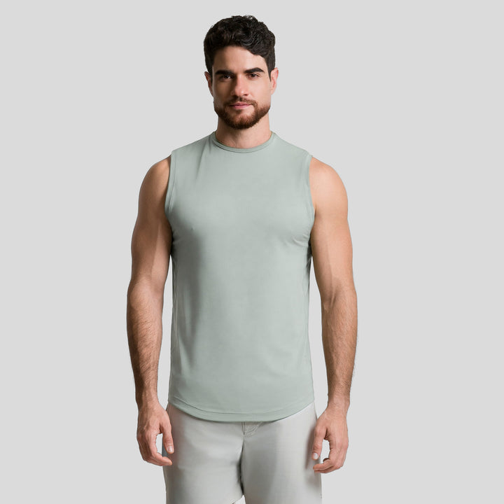 Camiseta deportiva sin mangas de hombre verde menta, cuello redondo