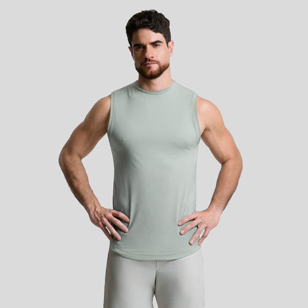 Camiseta deportiva sin mangas de hombre verde menta, ajuste ligero, cuello redondo