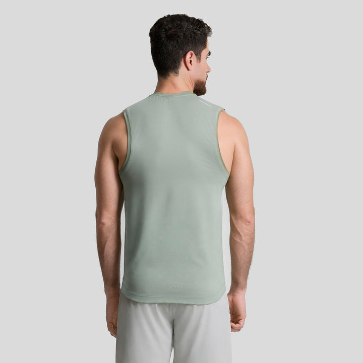 Camiseta deportiva sin mangas de hombre verde menta vista trasera, cuello redondo