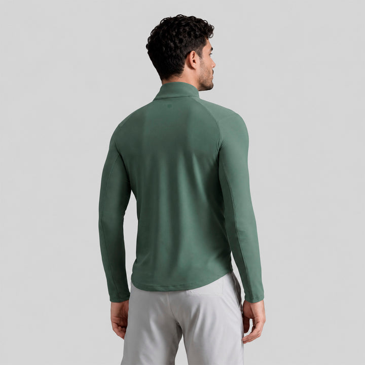 Chamarra deportiva hombre verde con cremallera y cuello alto, vista trasera