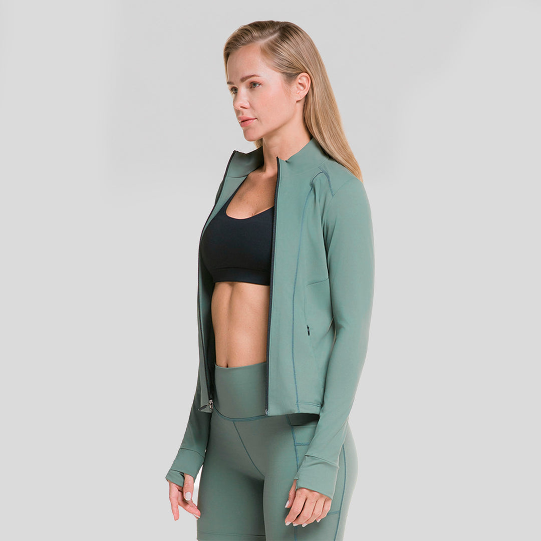 Chaqueta deportiva mujer con cierre completo y manga larga verde