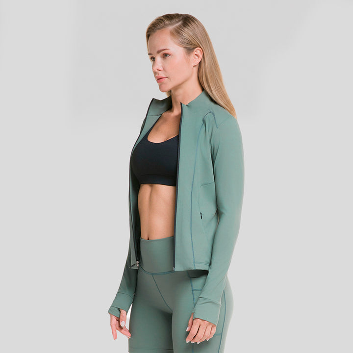 Chaqueta deportiva mujer con cierre completo y manga larga verde