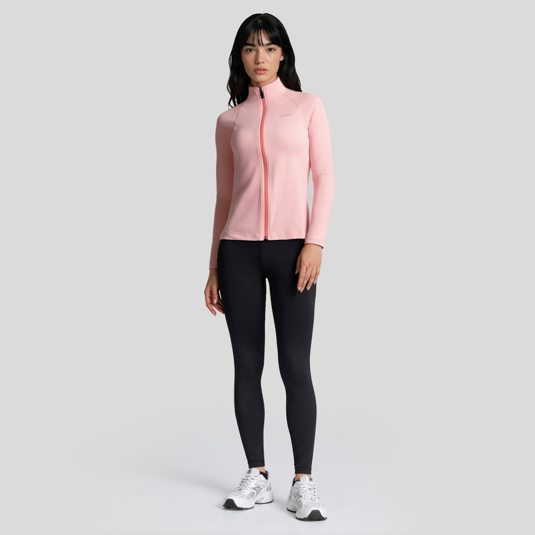 Chamarra deportiva de mujer rosa con cierre frontal y cuello alto