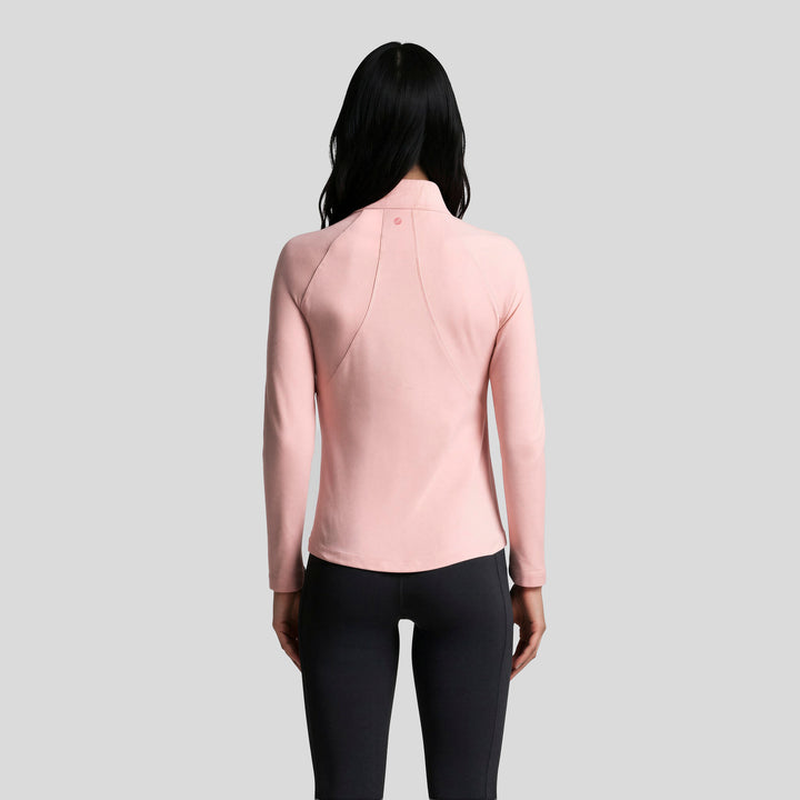 Chamarra deportiva con cremallera para mujer rosa, espalda y cuello alto