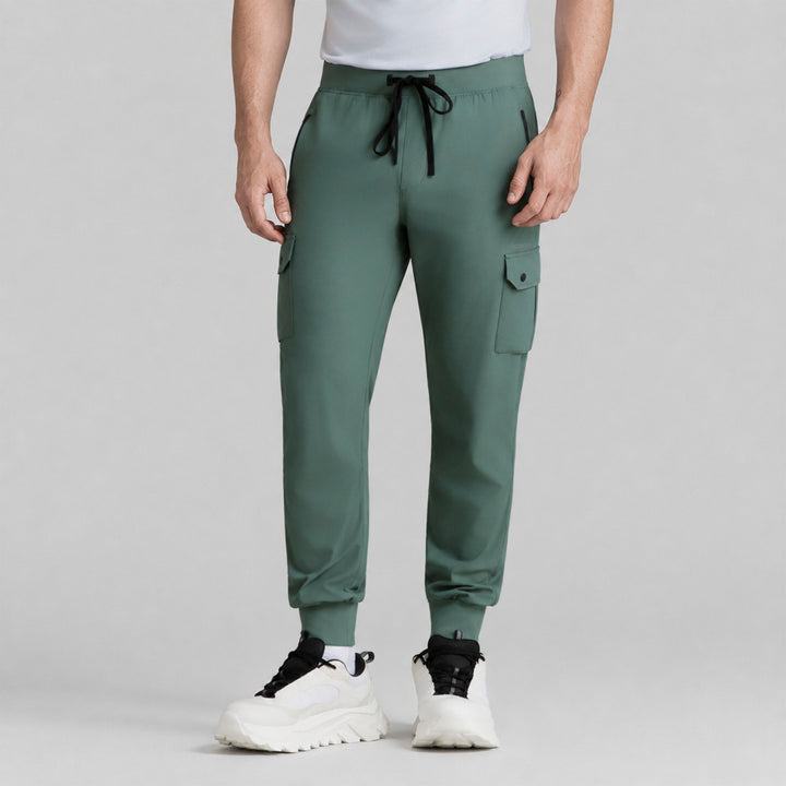 Pantalón jogger cargo verde con bolsillos tipo cargo y cordón ajustable