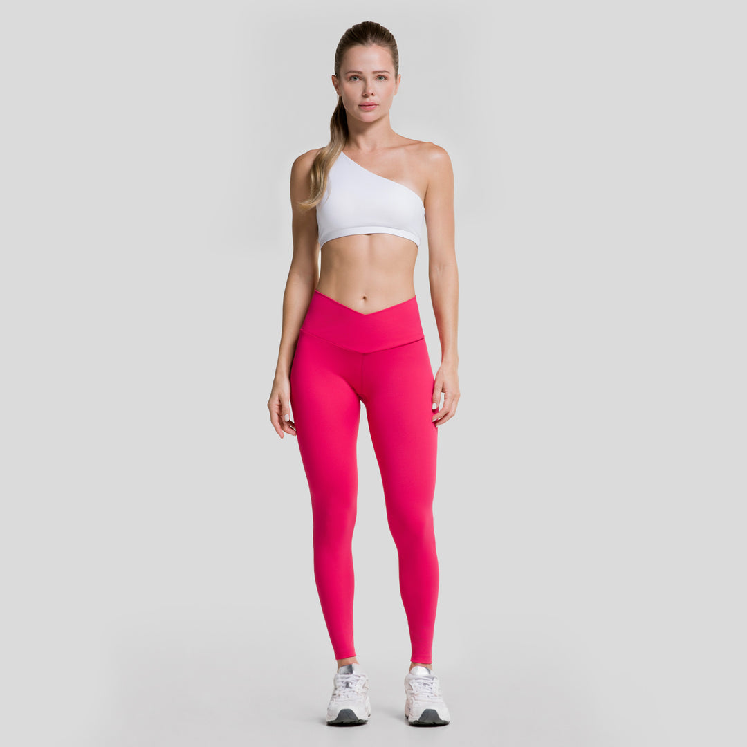 Leggings deportivos de mujer magenta con pretina V y ajuste entallado