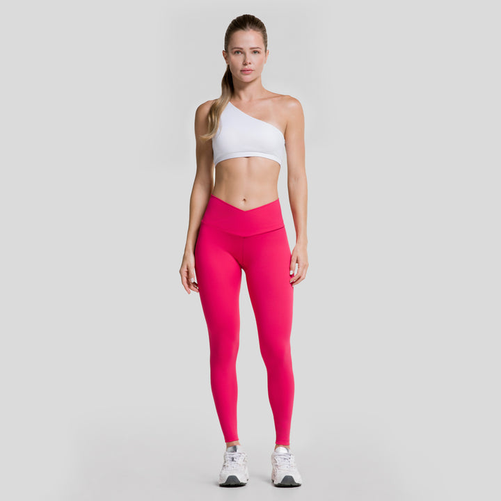 Leggings deportivos de mujer magenta con pretina V y ajuste entallado