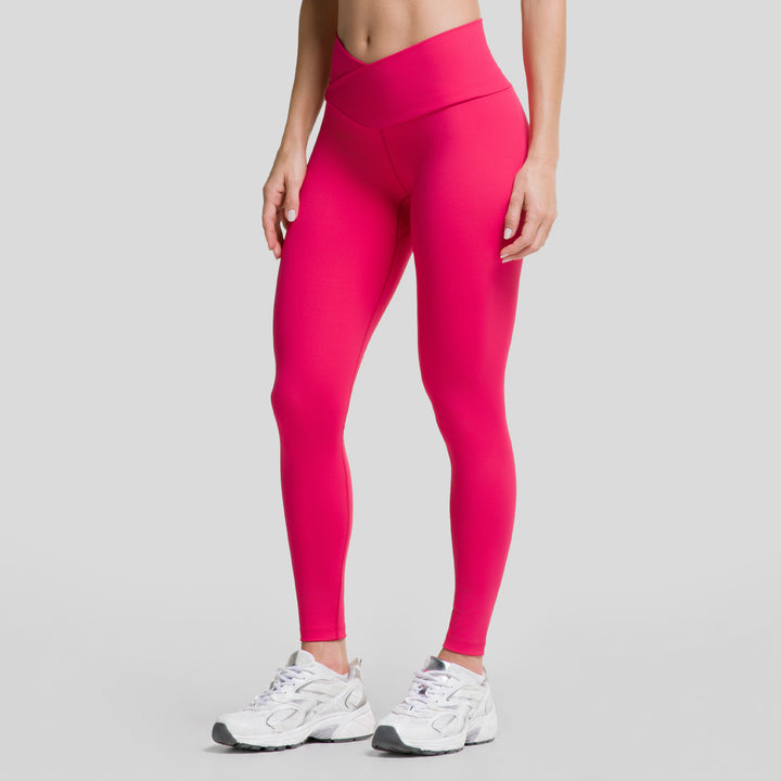 Leggings deportivos magenta de mujer con pretina V y costuras discretas