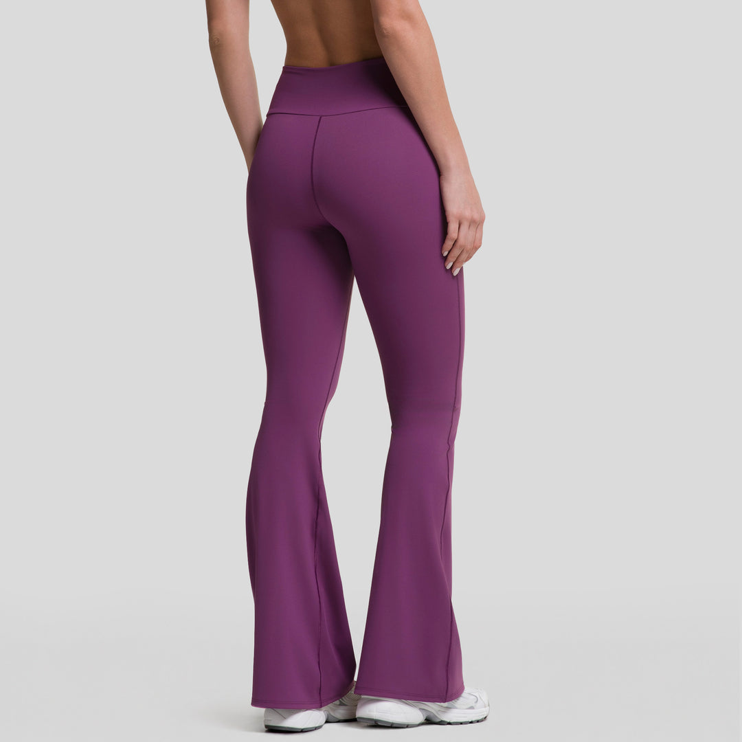 Leggings deportivos acampanados mujer morados, cintura alta y pierna tipo flare