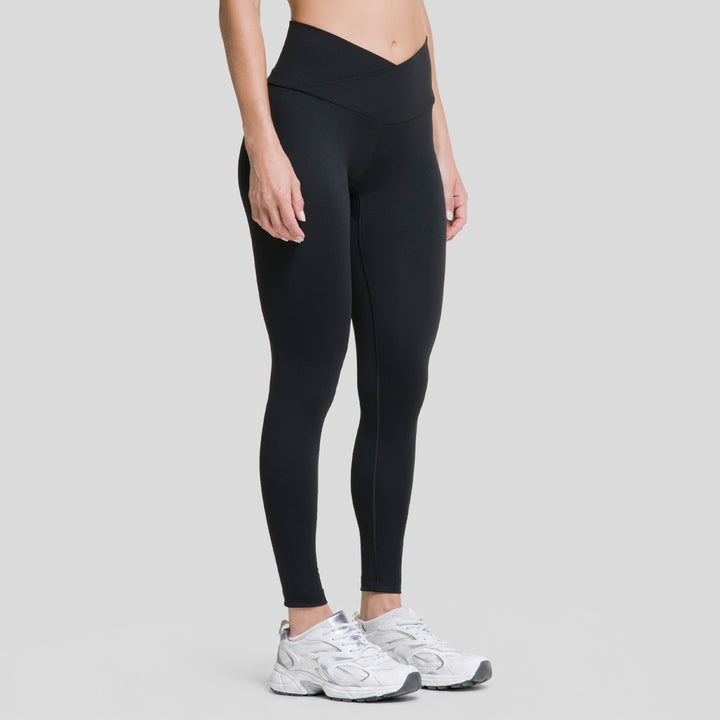Legging deportivo negro mujer ATLEKX con pretina V-cut y costuras laterales