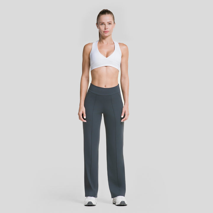 Pantalón deportivo wide leg ATLEKX de pierna ancha, color gris oscuro, cintura elástica