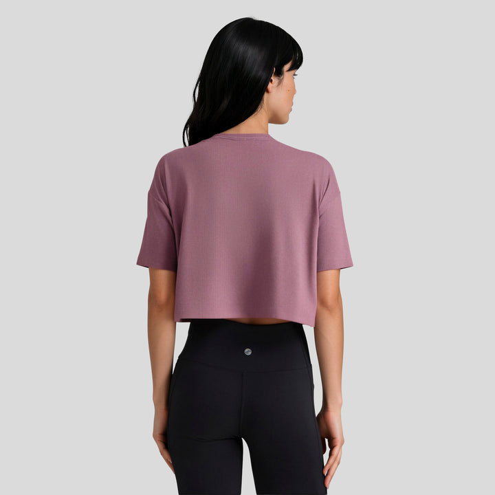 Playera corta casual mujer morada, manga corta y cuello redondo