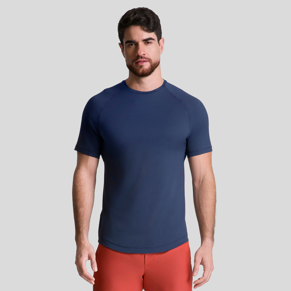 Playera deportiva azul marino para hombre, manga corta y cuello redondo