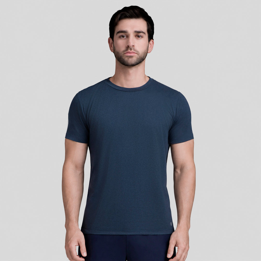 Playera casual ATLEKX azul marino para hombre, cuello redondo y manga corta.