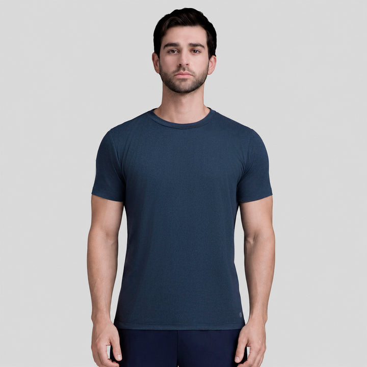 Playera casual ATLEKX azul marino para hombre, cuello redondo y manga corta.
