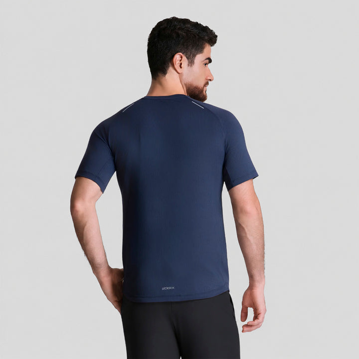 Playera deportiva azul marino para hombre, espalda lisa con costuras laterales
