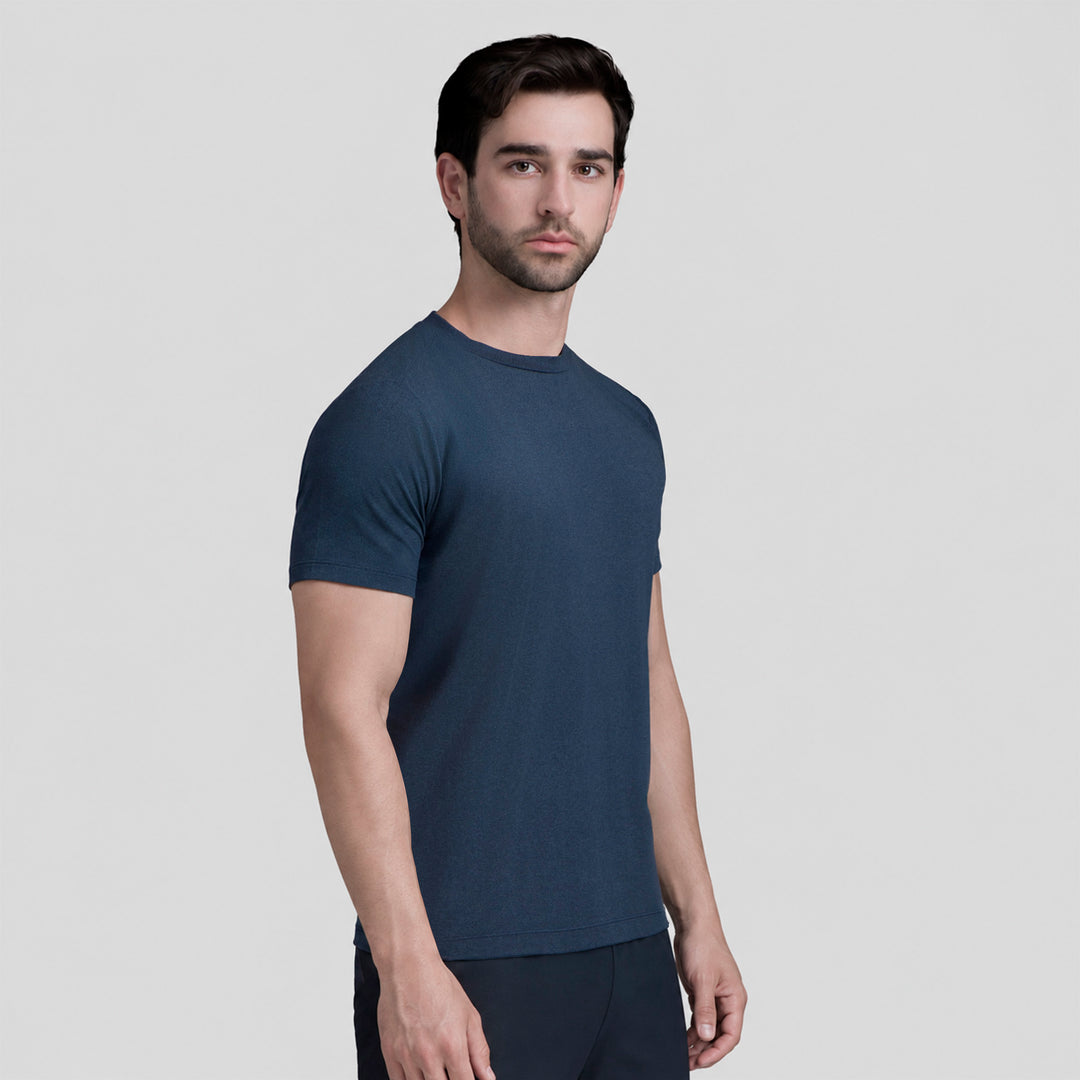 Playera casual ATLEKX azul marino para hombre, cuello redondo y manga corta.