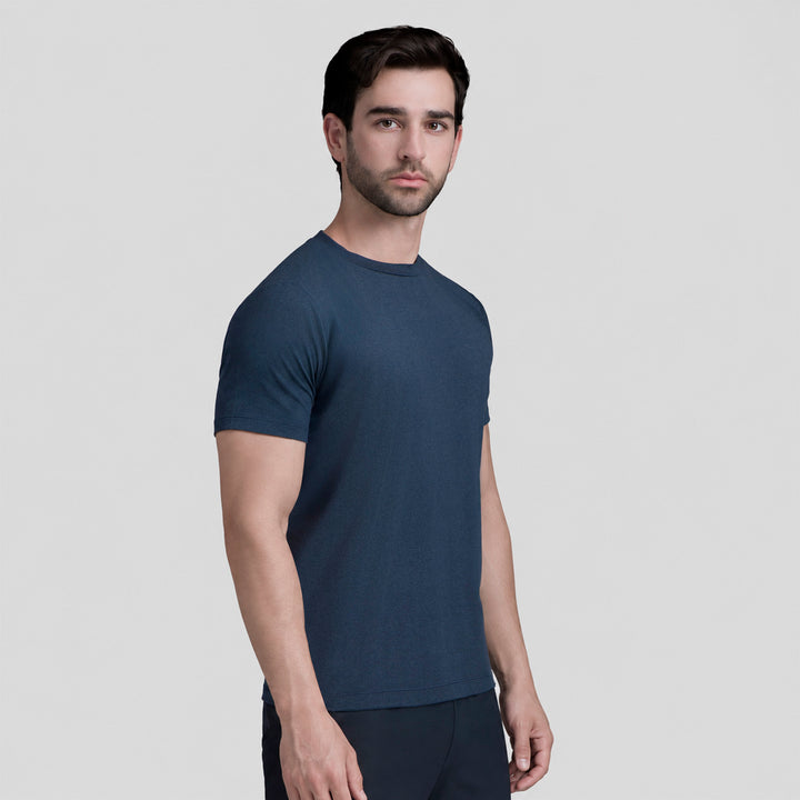 Playera casual ATLEKX azul marino para hombre, cuello redondo y manga corta.