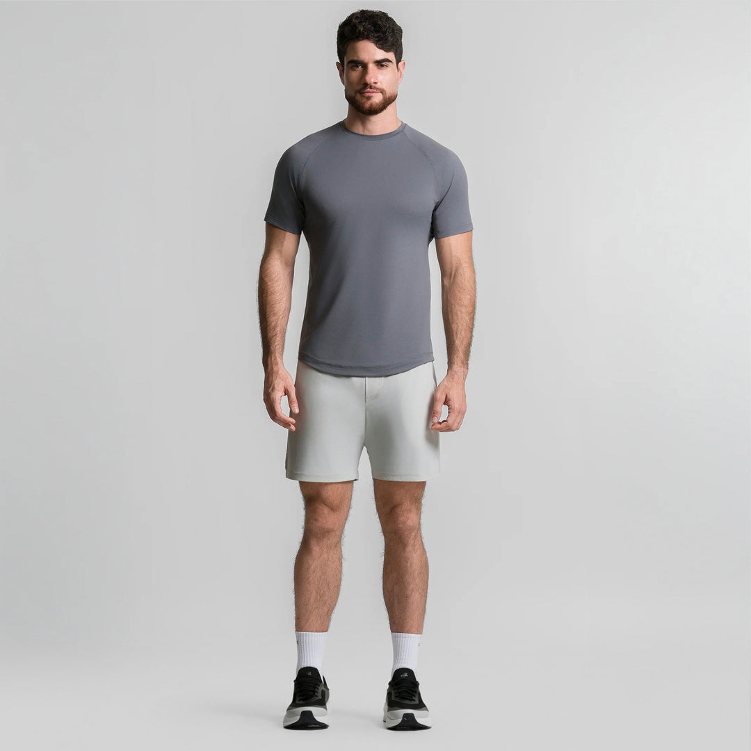 Playera deportiva para hombre gris claro, manga corta y cuello redondo