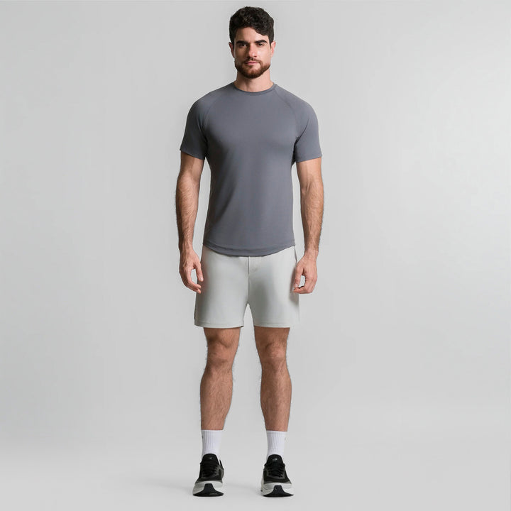 Playera deportiva para hombre gris claro, manga corta y cuello redondo