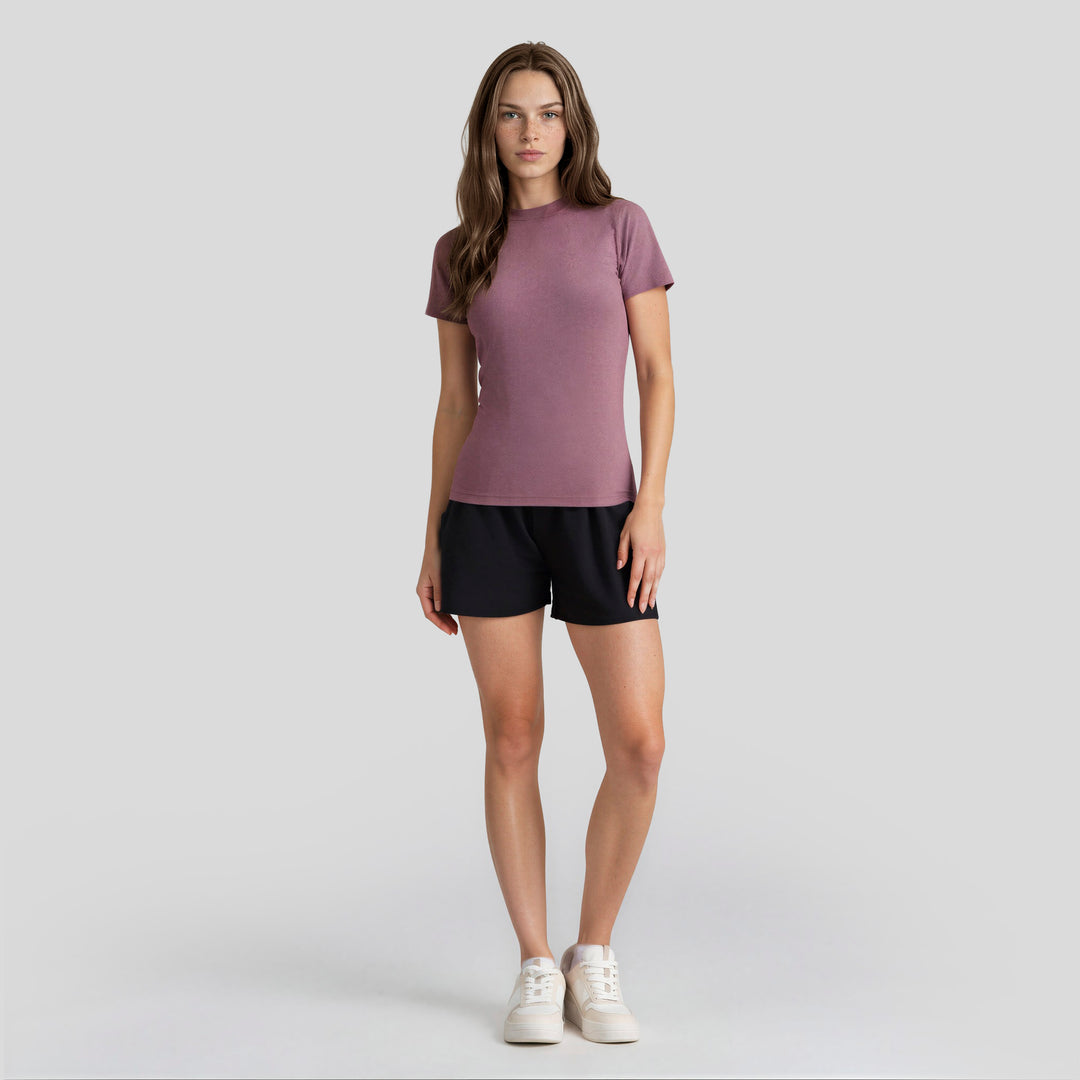 Playera casual de mujer morada, manga corta y cuello redondo