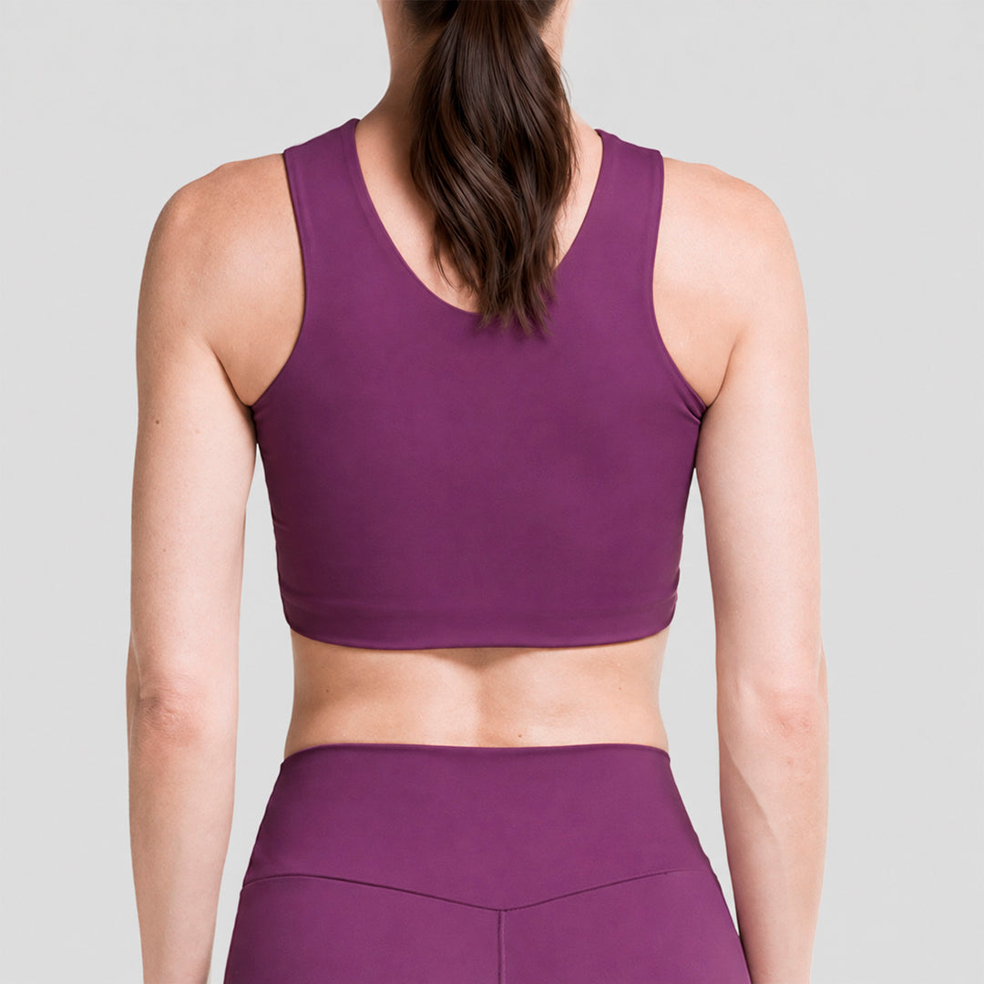 Top cropped morado sin mangas y cintura de legging de tiro alto