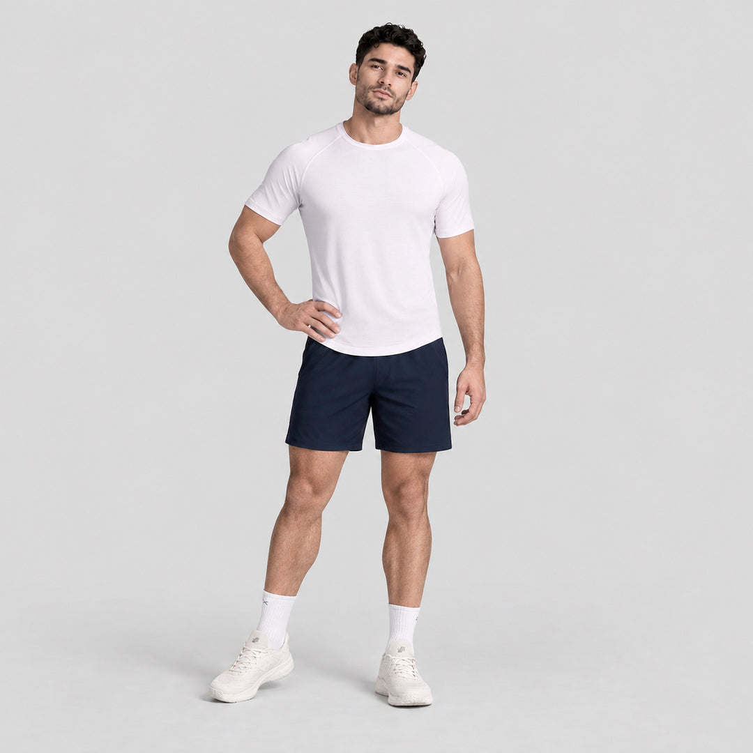 Short 2 en 1 para hombre, azul marino, con short interior gris y tiro clásico
