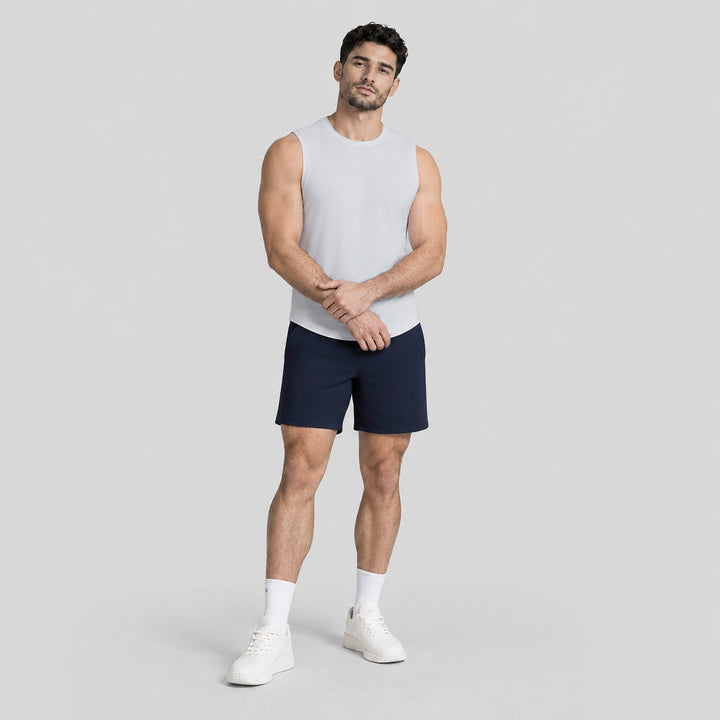 Short 2 en 1 para hombre, azul marino, tiro clásico y short interior gris