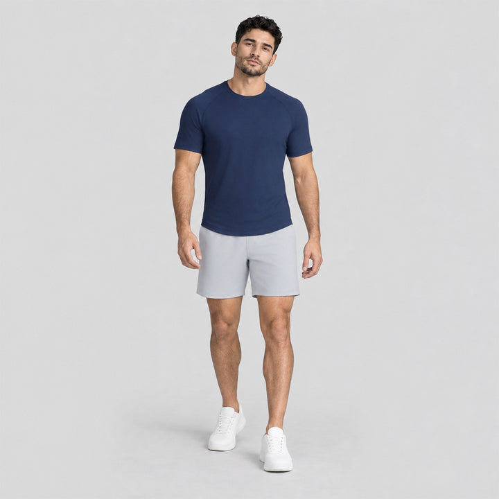 Pantalón corto 2 en 1 de hombre azul marino con cintura elástica y dobladillo recto