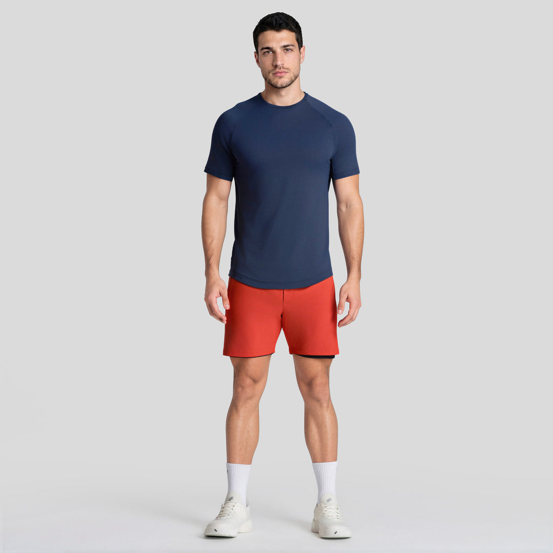 Short deportivo 2 en 1 para hombre rojo, con malla interior y borde negro