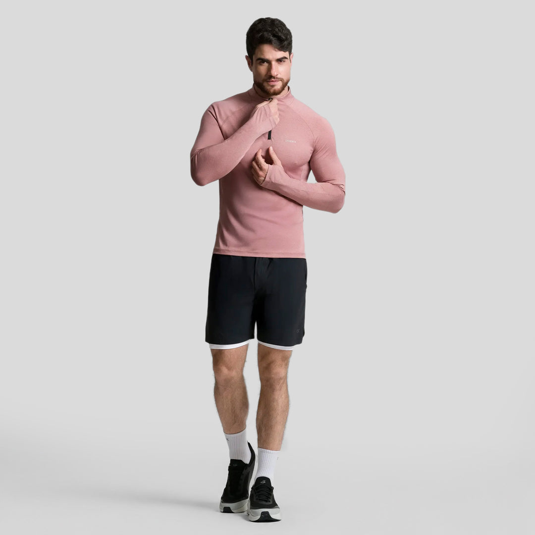 Short deportivo 2 en 1 hombre negro, cintura elástica y capa interior oscura.