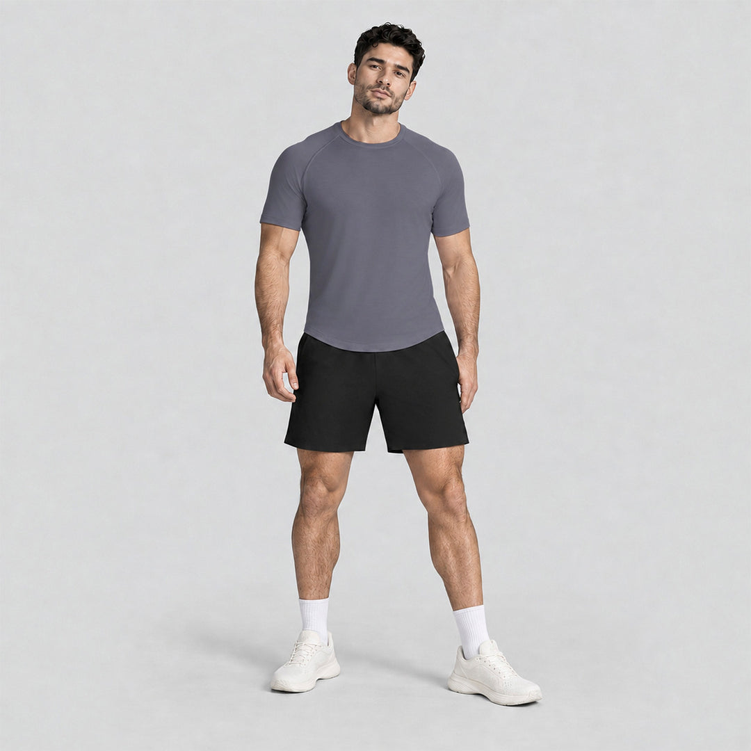 Pantalón corto 2 en 1 de hombre negro, media pierna, cintura elástica