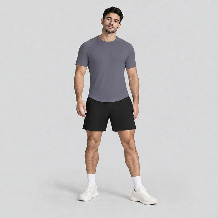 Pantalón corto 2 en 1 de hombre negro, media pierna, cintura elástica