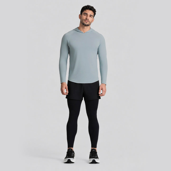 Conjunto 2 en 1: short deportivo negro sobre mallas largas para hombre
