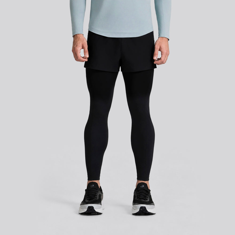 Short deportivo negro 2 en 1 con mallas largas y cintura elástica