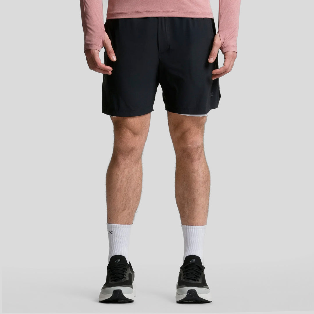 Short deportivo 2 en 1 para hombre negro, tiro medio, con forro interior.