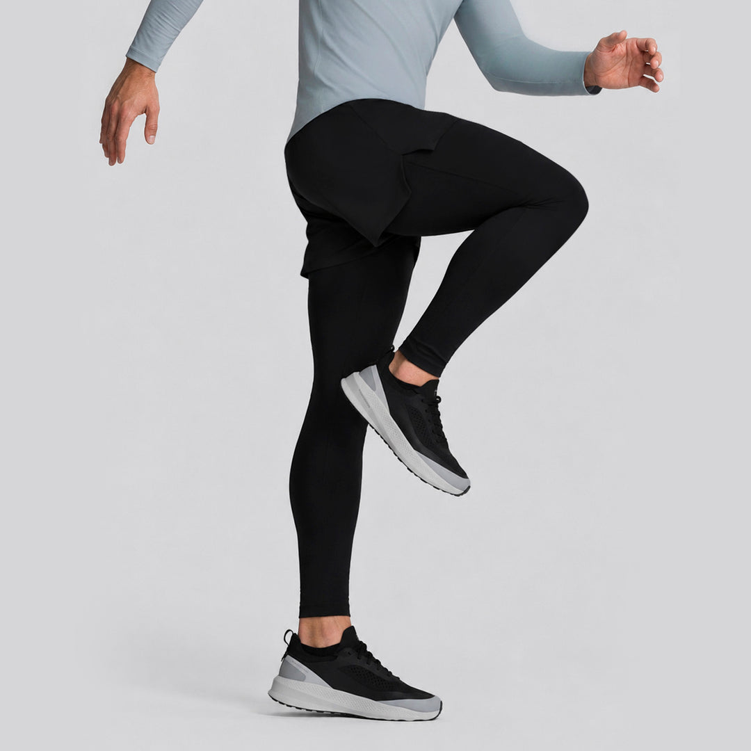 Leggings negros con short deportivo superpuesto 2 en 1, listo para correr