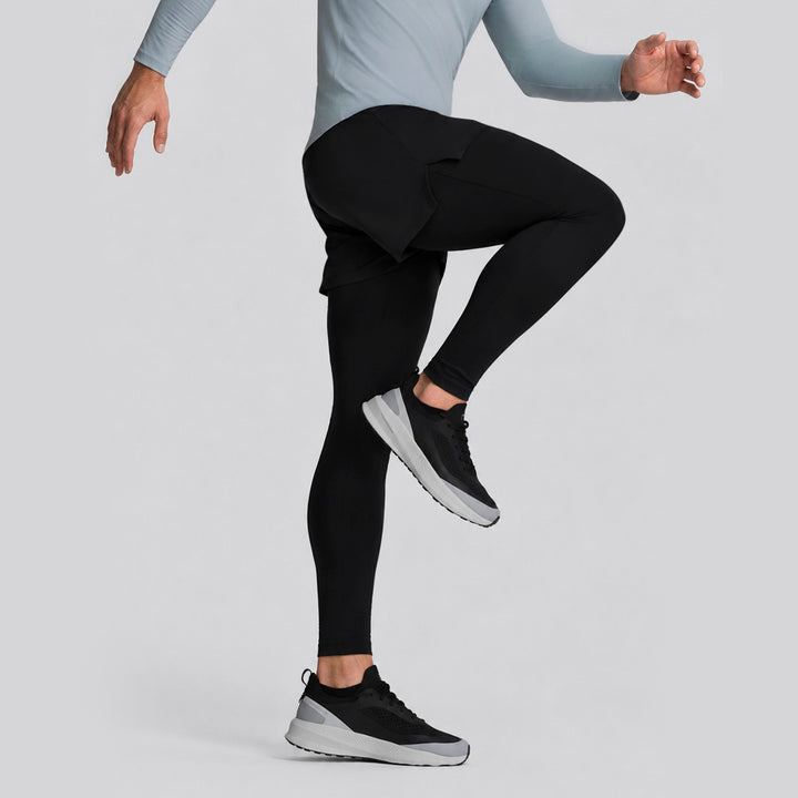 Leggings negros con short deportivo superpuesto 2 en 1, listo para correr