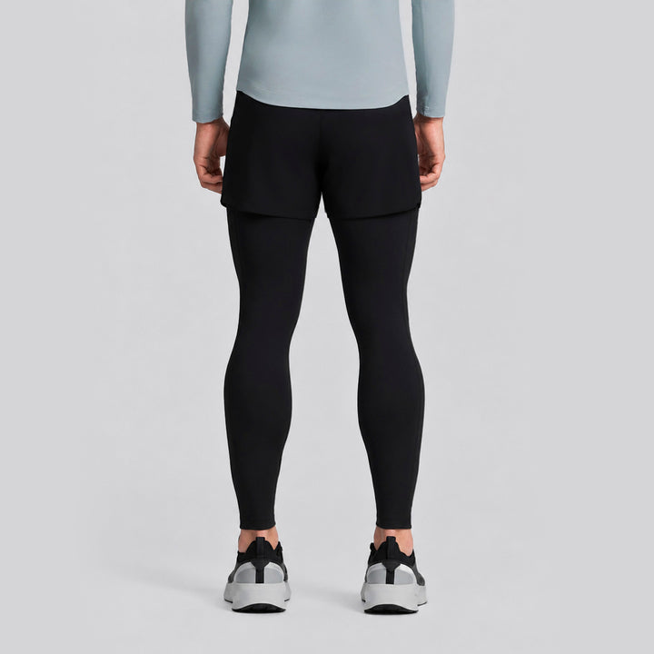 Parte trasera: short deportivo negro 2 en 1 sobre mallas largas para hombre