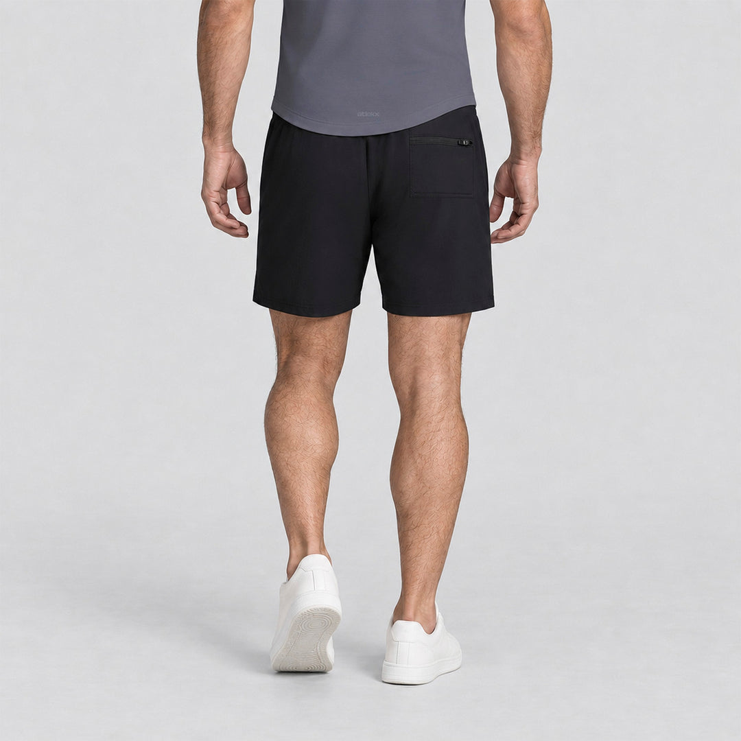 Pantalón corto 2 en 1 de hombre negro con dobladillo recto y panel lateral