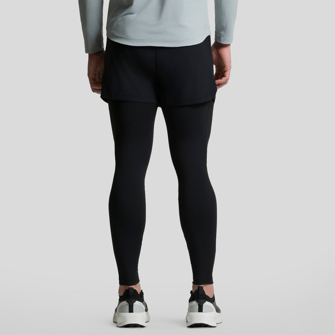 Short deportivo 2 en 1 con leggings negros para hombre, panel corto superpuesto