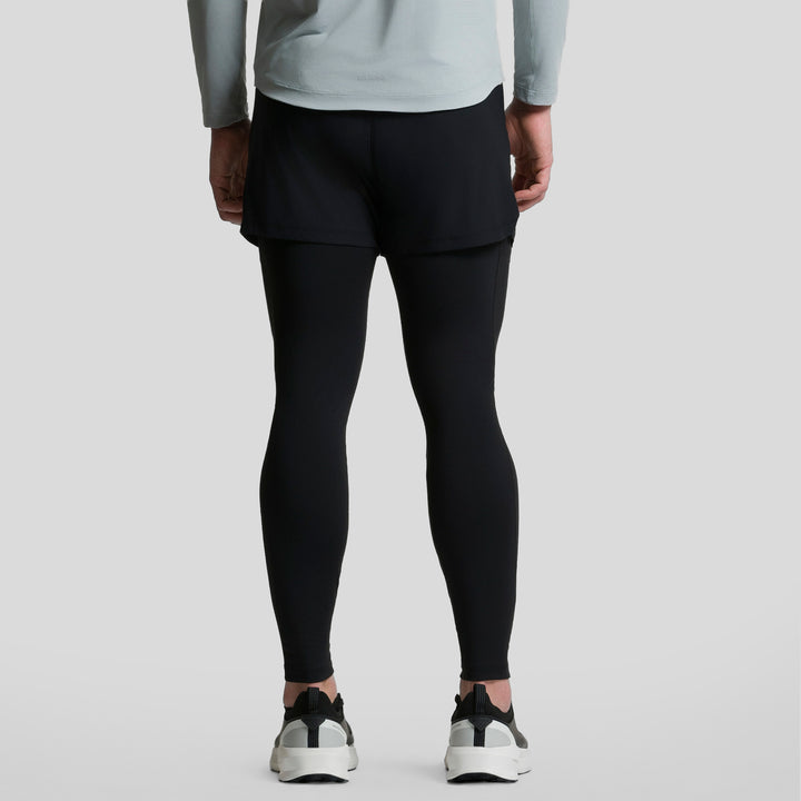 Short deportivo 2 en 1 con leggings negros para hombre, panel corto superpuesto