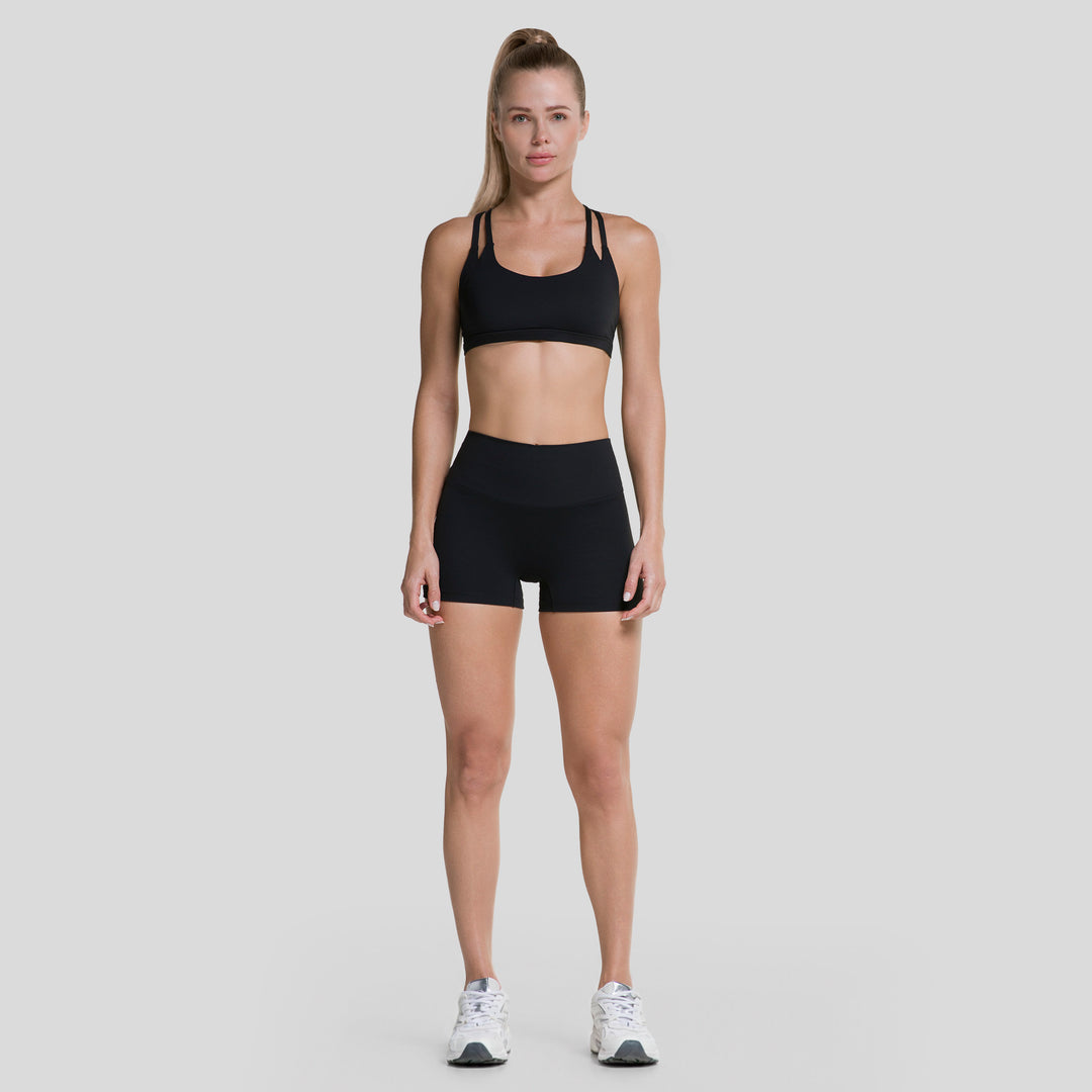 Bermudas biker mujer negras tiro alto, sujetan el muslo y pernera de 3,5"